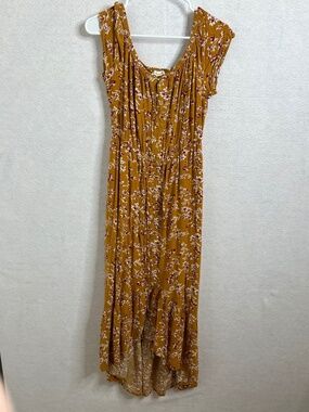 Indigo Rose Mustard Floral Maxi Dress Boho Button Front Flowy Midi Dress Large